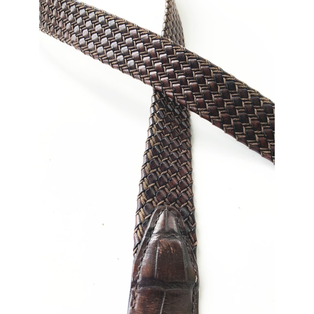 Johnston & Murphy Brown Leather Braid Belt Leather Trim 5 Holes Size 42
